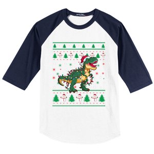 Ugly Christmas Santa Hat Snowflakes Lights Trex Snow Gift Baseball Sleeve Shirt