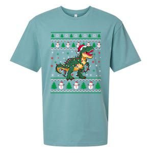 Ugly Christmas Santa Hat Snowflakes Lights Trex Snow Gift Sueded Cloud Jersey T-Shirt