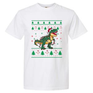 Ugly Christmas Santa Hat Snowflakes Lights Trex Snow Gift Garment-Dyed Heavyweight T-Shirt