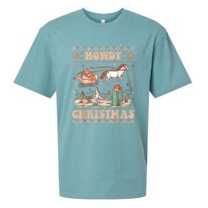 Ugly Cowboy Santa Riding Horse Howdy Christmas Sueded Cloud Jersey T-Shirt