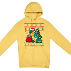 Ugly Christmas Snow Santa Hat Lights Snowflakes Trex Great Gift Premium Pullover Hoodie