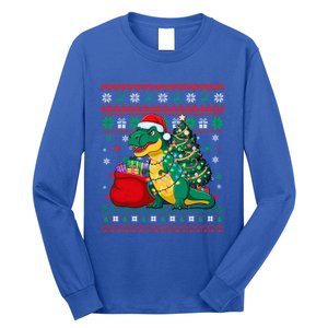 Ugly Christmas Snow Santa Hat Lights Snowflakes Trex Great Gift Long Sleeve Shirt