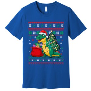 Ugly Christmas Snow Santa Hat Lights Snowflakes Trex Great Gift Premium T-Shirt