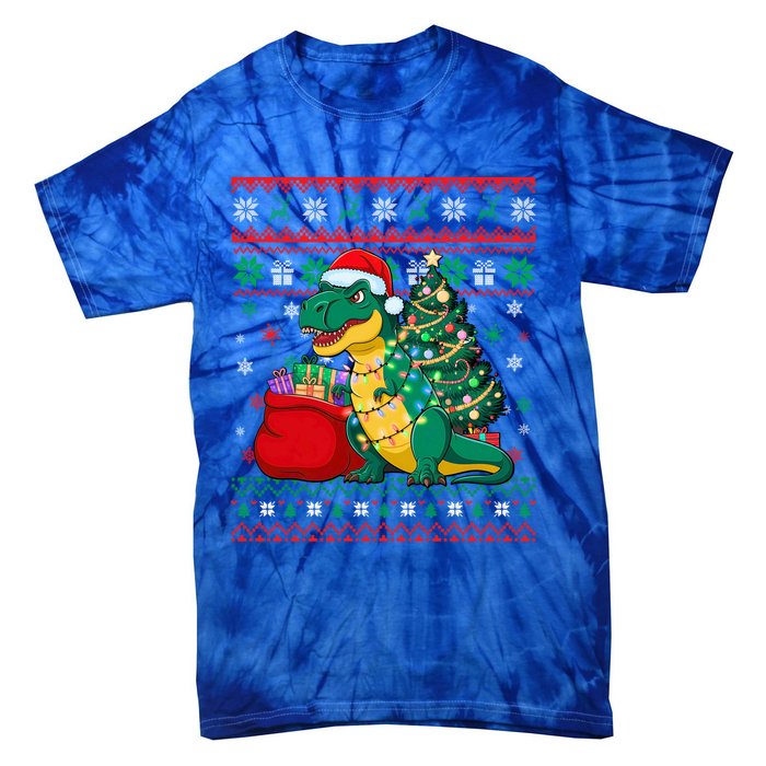 Ugly Christmas Snow Santa Hat Lights Snowflakes Trex Great Gift Tie-Dye T-Shirt