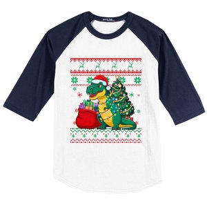 Ugly Christmas Snow Santa Hat Lights Snowflakes Trex Great Gift Baseball Sleeve Shirt