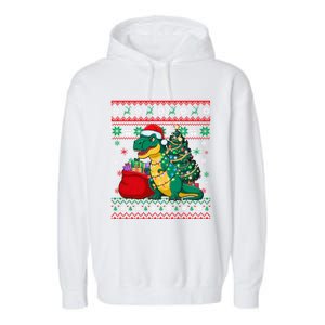 Ugly Christmas Snow Santa Hat Lights Snowflakes Trex Great Gift Garment-Dyed Fleece Hoodie