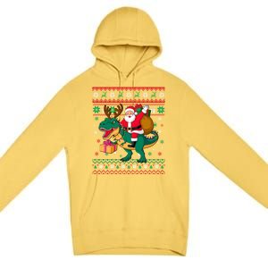 Ugly Christmas Snow Santa Hat Lights Snowflakes Trex Gift Premium Pullover Hoodie