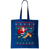 Ugly Christmas Snow Santa Hat Lights Snowflakes Trex Funny Gift Tote Bag