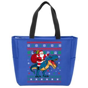 Ugly Christmas Snow Santa Hat Lights Snowflakes Trex Funny Gift Zip Tote Bag