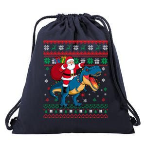 Ugly Christmas Snow Santa Hat Lights Snowflakes Trex Funny Gift Drawstring Bag