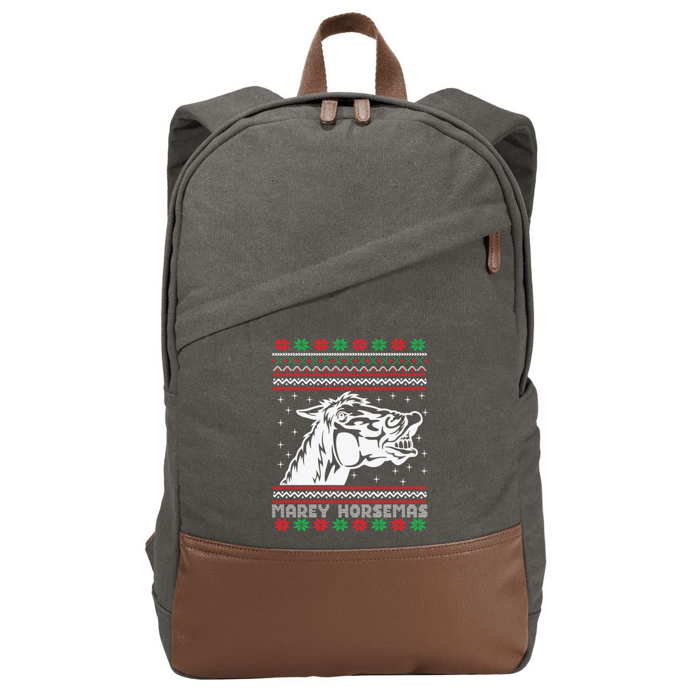 Ugly Christmas Sweater Horse Marey Horsemas Xmas Gift Cotton Canvas Backpack