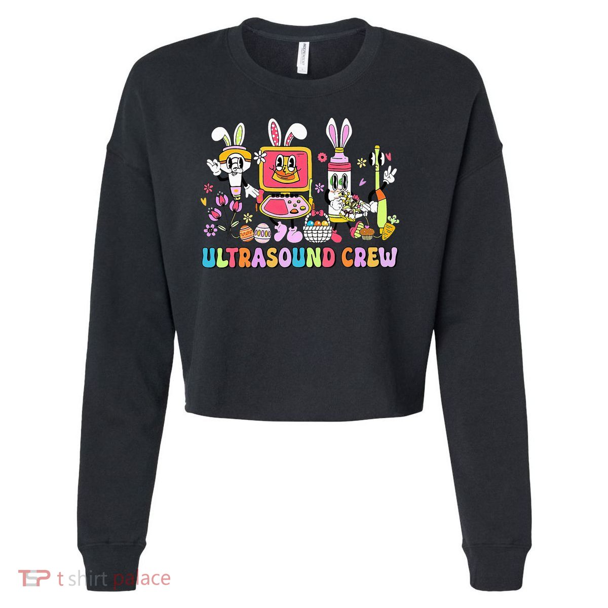 Ultrasound Crew Sonographer Easter Sonographer Tech Mfm Ob Cropped Pullover Crew