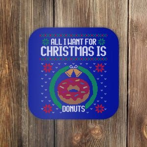 Ugly Christmas Sweater All I Want Donuts Funny Gift Coaster