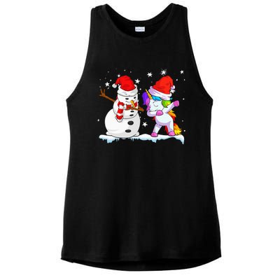 Unicorn Christmas Santa Hat Snowman Ladies PosiCharge Tri-Blend Wicking Tank