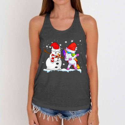 Unicorn Christmas Santa Hat Snowman Women's Knotted Racerback Tank