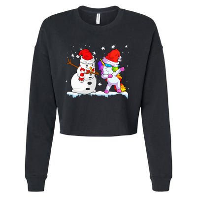 Unicorn Christmas Santa Hat Snowman Cropped Pullover Crew