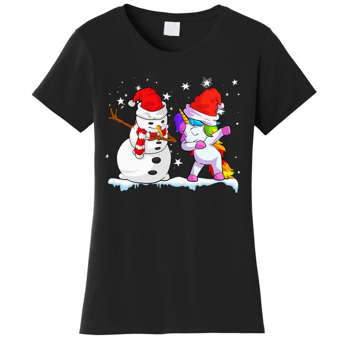 Unicorn Christmas Santa Hat Snowman Women's T-Shirt