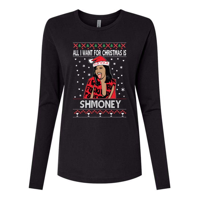 Ugly Christmas Sweater Cardi B All I Want For Christmas Is Shmoney Womens Cotton Relaxed Long Sleeve T-Shirt