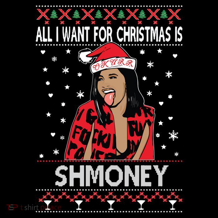 Ugly Christmas Sweater Cardi B All I Want For Christmas Is Shmoney Drawstring Bag