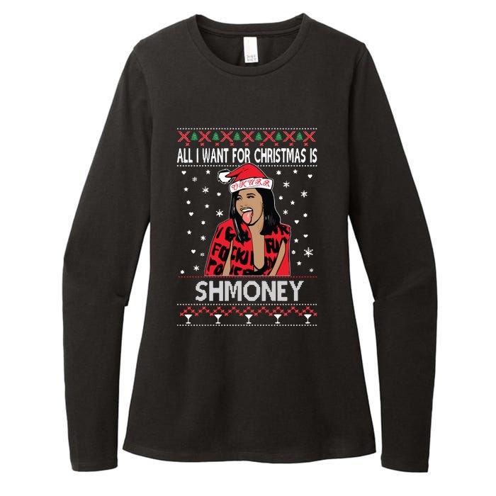 Ugly Christmas Sweater Cardi B All I Want For Christmas Is Shmoney Womens CVC Long Sleeve Shirt