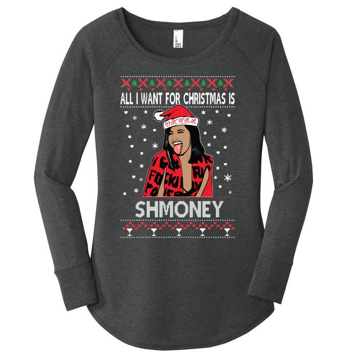 Ugly Christmas Sweater Cardi B All I Want For Christmas Is Shmoney Women's Perfect Tri Tunic Long Sleeve Shirt