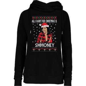 Ugly Christmas Sweater Cardi B All I Want For Christmas Is Shmoney Womens Funnel Neck Pullover Hood