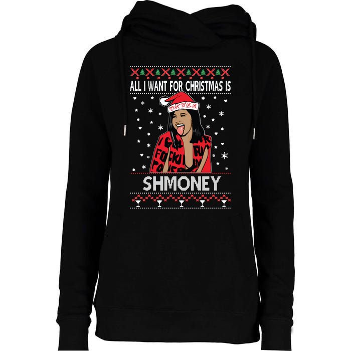 Ugly Christmas Sweater Cardi B All I Want For Christmas Is Shmoney Womens Funnel Neck Pullover Hood