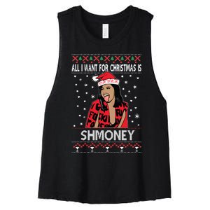 Ugly Christmas Sweater Cardi B All I Want For Christmas Is Shmoney Women's Racerback Cropped Tank