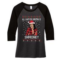 Ugly Christmas Sweater Cardi B All I Want For Christmas Is Shmoney Women's Tri-Blend 3/4-Sleeve Raglan Shirt