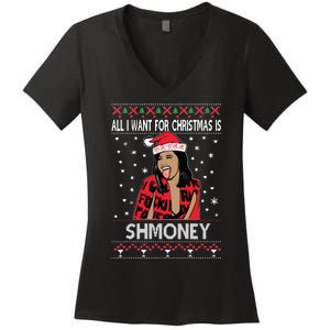 Ugly Christmas Sweater Cardi B All I Want For Christmas Is Shmoney Women's V-Neck T-Shirt