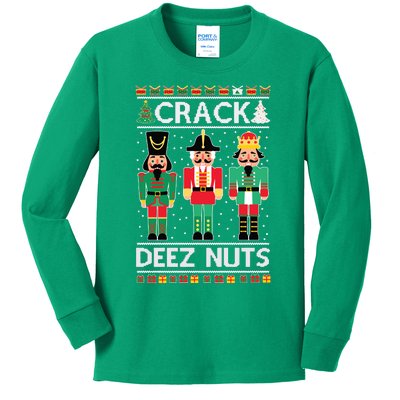 Ugly Christmas Sweater Nutcracker Crack Deez Nuts Kids Long Sleeve Shirt