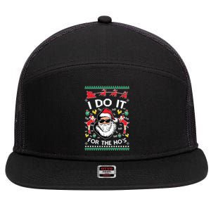 Ugly Christmas Sweater Santa Claus I Do It For The Hos 7 Panel Mesh Trucker Snapback Hat