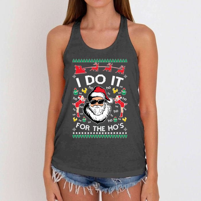 Ugly Christmas Sweater Santa Claus I Do It For The Hos Women's Knotted Racerback Tank