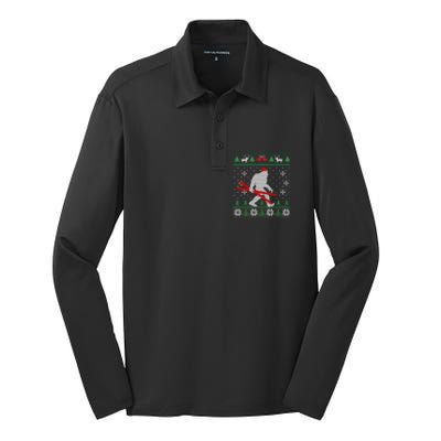 Ugly Christmas Sasquatch Ski Cool Gift Skiing Gift Cool Gift Silk Touch Performance Long Sleeve Polo