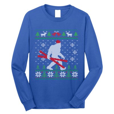 Ugly Christmas Sasquatch Ski Cool Gift Skiing Gift Cool Gift Long Sleeve Shirt