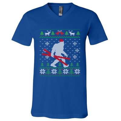 Ugly Christmas Sasquatch Ski Cool Gift Skiing Gift Cool Gift V-Neck T-Shirt