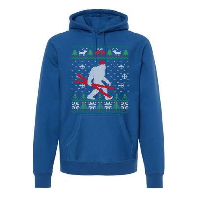 Ugly Christmas Sasquatch Ski Cool Gift Skiing Gift Cool Gift Premium Hoodie