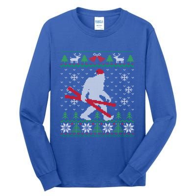 Ugly Christmas Sasquatch Ski Cool Gift Skiing Gift Cool Gift Tall Long Sleeve T-Shirt