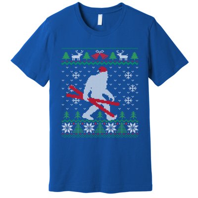 Ugly Christmas Sasquatch Ski Cool Gift Skiing Gift Cool Gift Premium T-Shirt