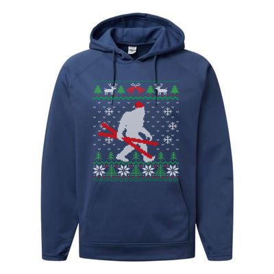 Ugly Christmas Sasquatch Ski Cool Gift Skiing Gift Cool Gift Performance Fleece Hoodie