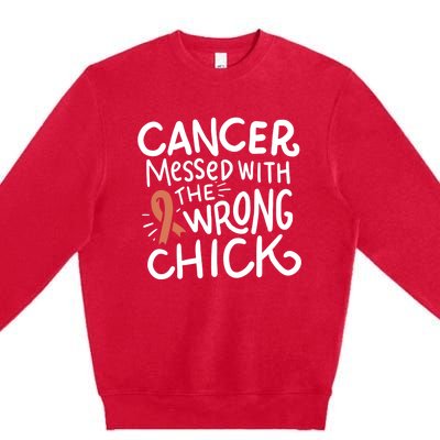 Uterine Cancer Survivor Fight Endometrial Chemo Gift Ribbon Gift Premium Crewneck Sweatshirt