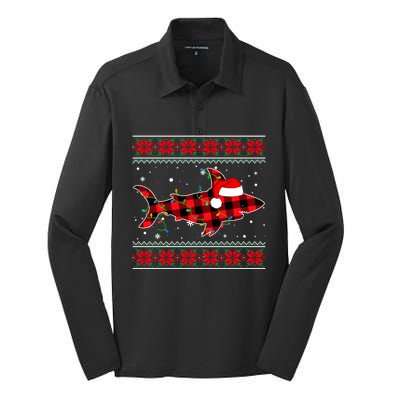 Ugly Christmas Sweater Shark Lover Xmas Lights Santa Gift Silk Touch Performance Long Sleeve Polo