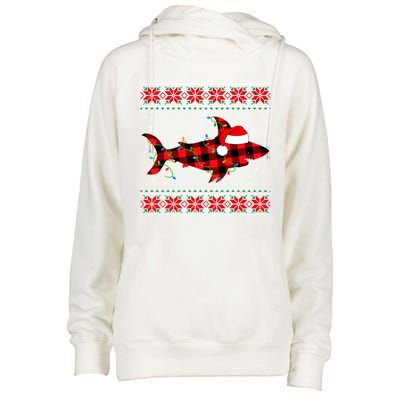 Ugly Christmas Sweater Shark Lover Xmas Lights Santa Gift Womens Funnel Neck Pullover Hood