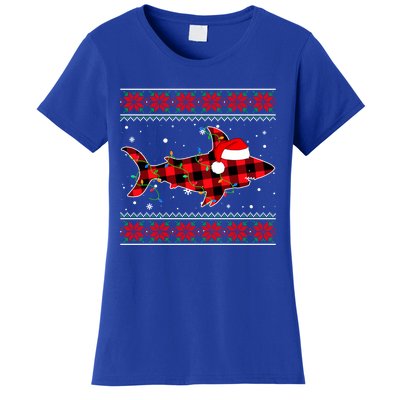 Ugly Christmas Sweater Shark Lover Xmas Lights Santa Gift Women's T-Shirt