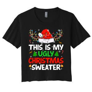 Ugly Christmas Sweater Xmas Santa Reindeer Women's Crop Top Tee