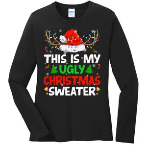 Ugly Christmas Sweater Xmas Santa Reindeer Ladies Long Sleeve Shirt