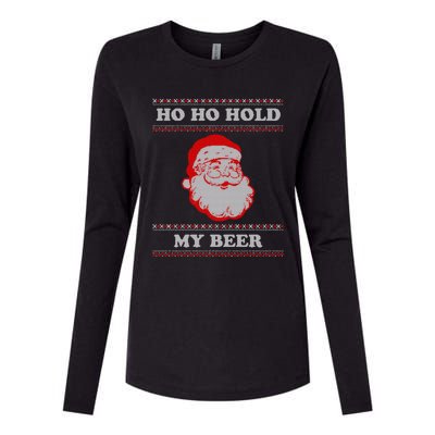 Ugly Christmas Santa Ho Ho Hold My Beer Cute Gift Womens Cotton Relaxed Long Sleeve T-Shirt