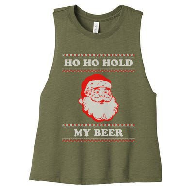 Ugly Christmas Santa Ho Ho Hold My Beer Cute Gift Women's Racerback Cropped Tank