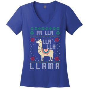 Ugly Christmas Sweater Llama Funny Holiday Funny Gift Women's V-Neck T-Shirt