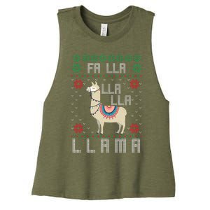 Ugly Christmas Sweater Llama Funny Holiday Funny Gift Women's Racerback Cropped Tank